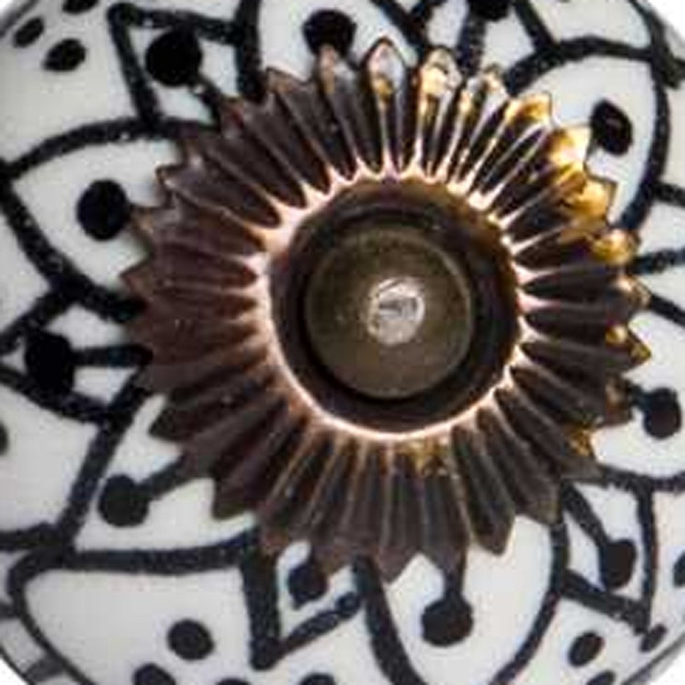 Set of Twelve Black And White Floral Ceramic Drawer Pull Knobs