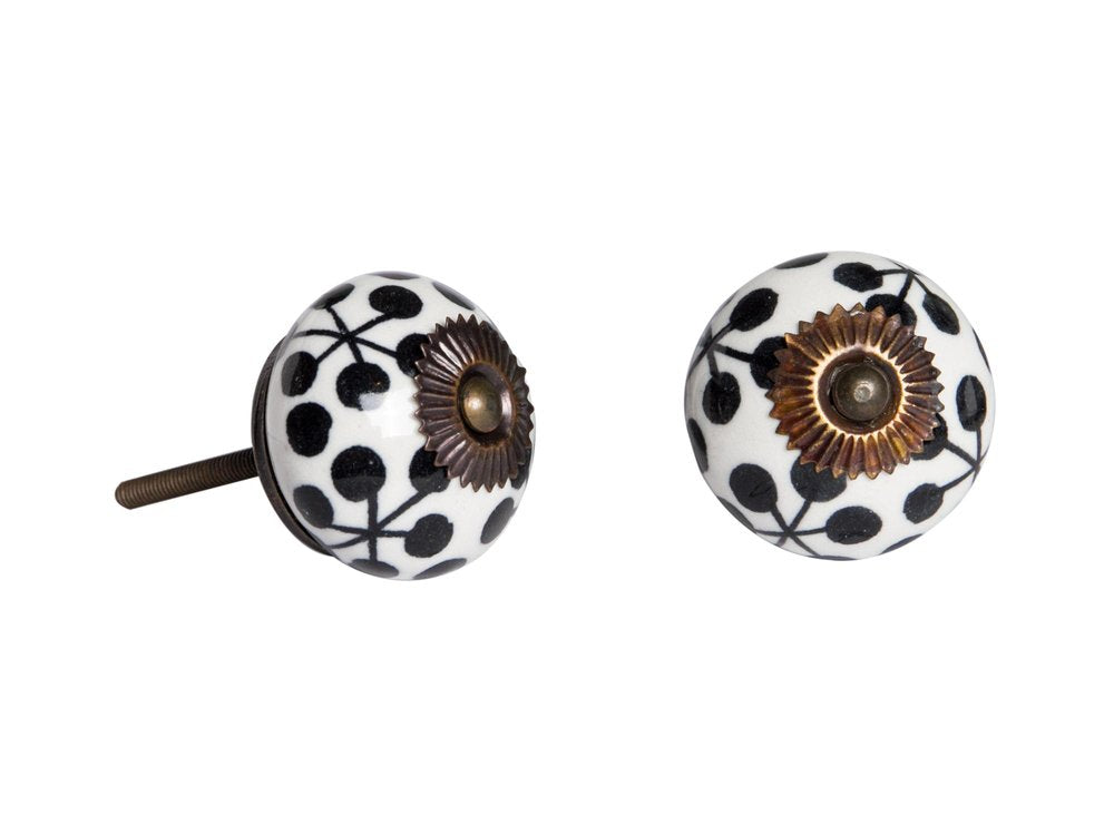 Set of Twelve Black White And Copper Ceramic Geometric Drawer Pull Knobs