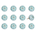 Set of Twelve Aqua And White Geometric Ceramic Drawer Pull Knobs