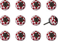 Set of Twelve Red And White Geometric Ceramic Drawer Pull Knobs on a white background