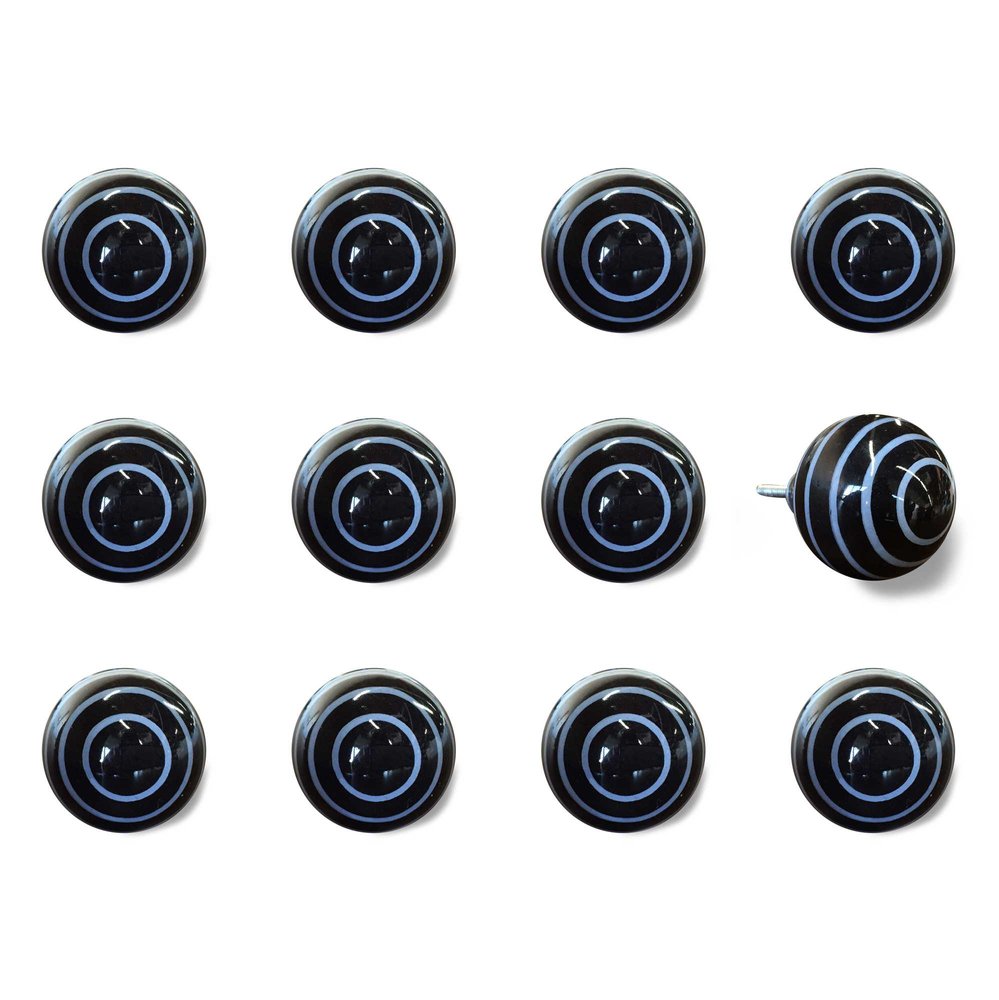 Set of Twelve Blue And Black Ceramic Drawer Pull Knobs
