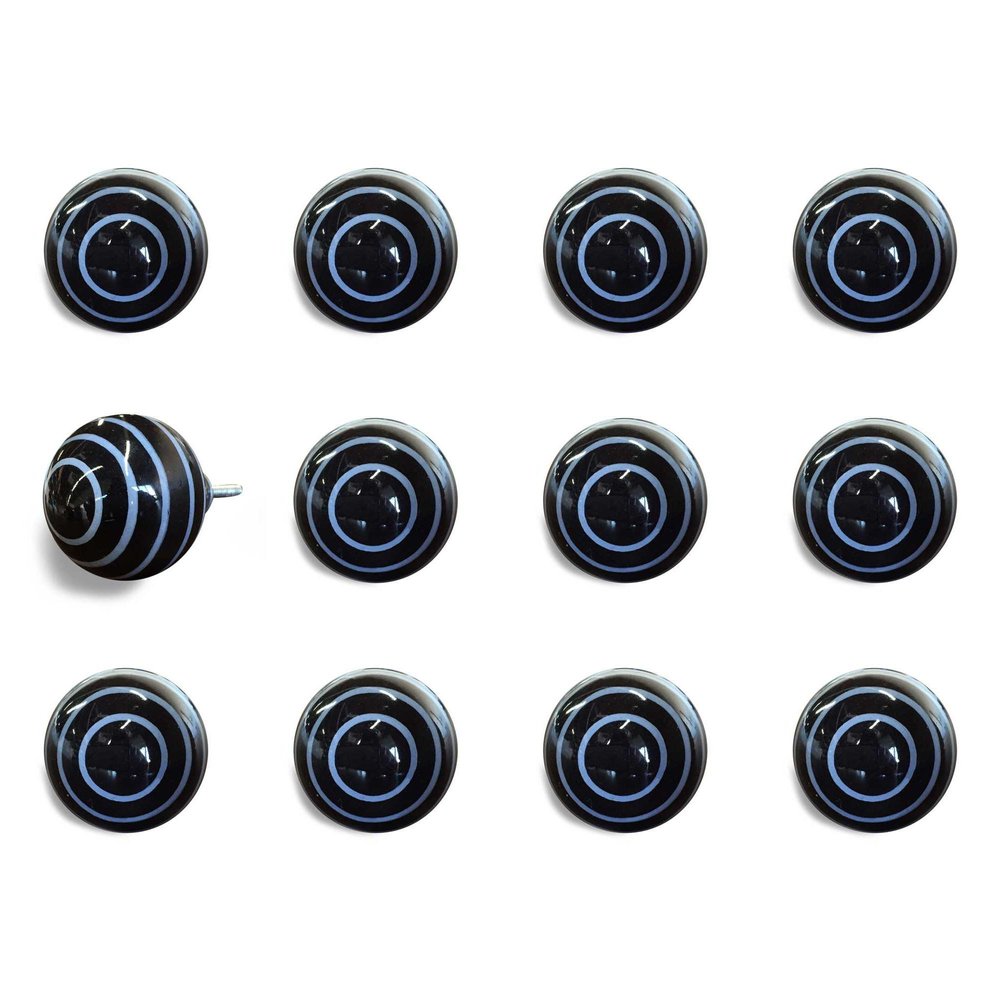 Set of Twelve Blue And Black Ceramic Drawer Pull Knobs