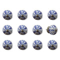 Set of Twelve Blue And White Ceramic Drawer Pull Knobs on a white background
