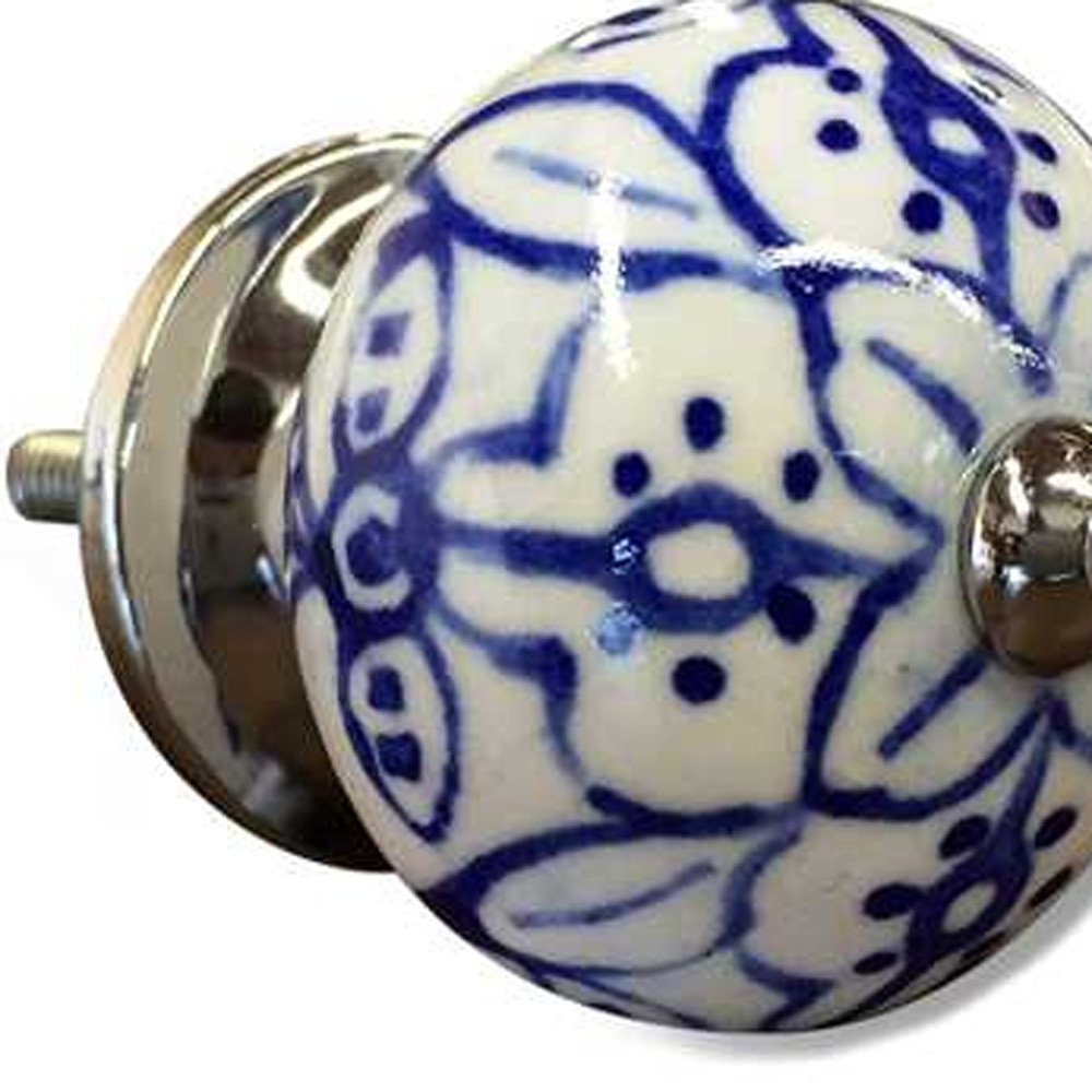 Set of Twelve Blue And White Ceramic Drawer Pull Knobs - with Matching Screws