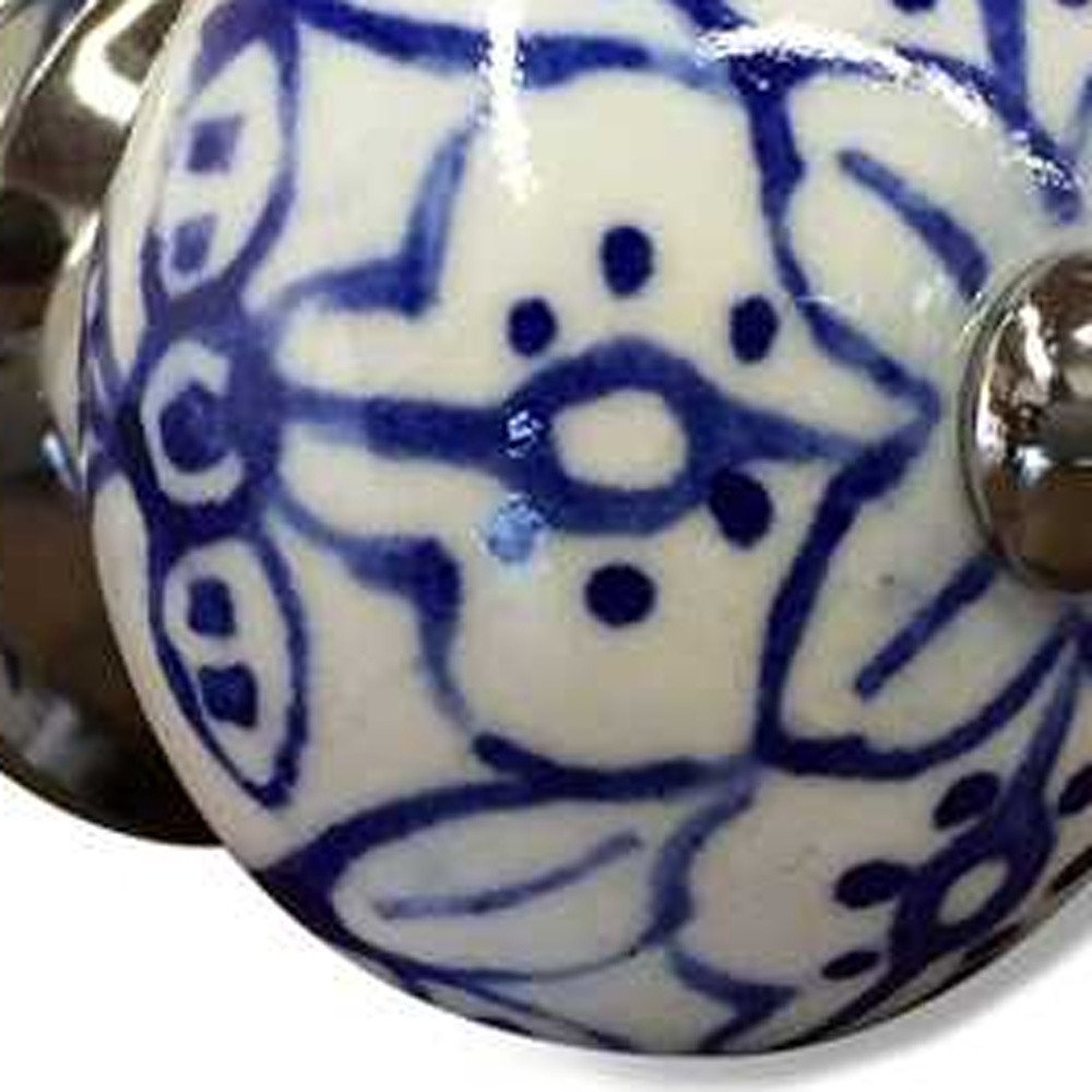 Set of Twelve Blue And White Ceramic Drawer Pull Knobs - with Matching Screws