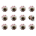 Set of Twelve Burgundy White And Copper Floral Ceramic Drawer Pull Knobs on a white background