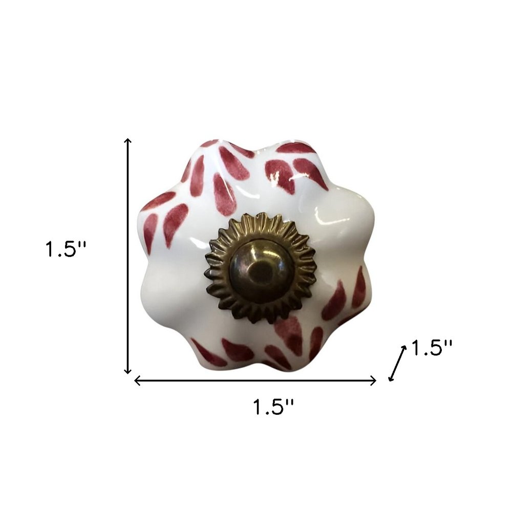Set of Twelve Burgundy White And Copper Floral Ceramic Drawer Pull Knobs on a white background