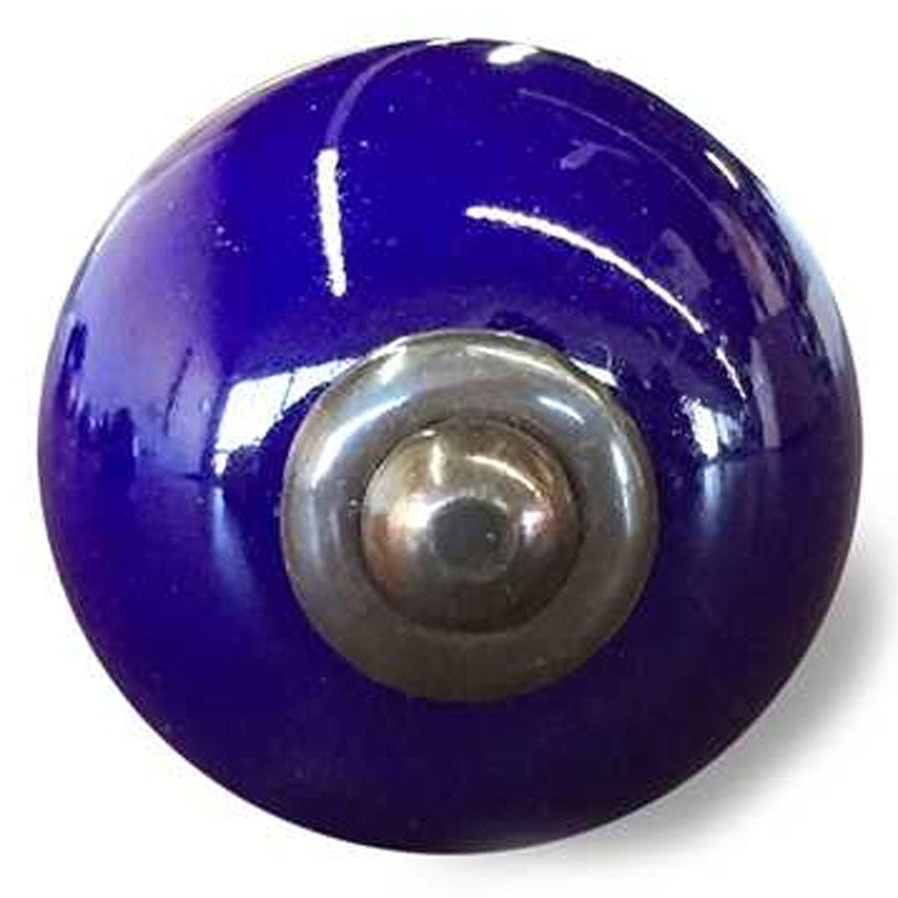 Set of Twelve Navy Blue Ceramic Drawer Pull Knobs on a white background