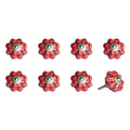 Set of Eight Red Pink And Green Floral Ceramic Drawer Pull Knobs