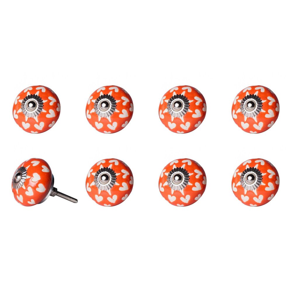 Set of Eight Red Pink And Green Floral Ceramic Drawer Pull Knobs