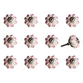 Set of Twelve Pink And Cream Ceramic Drawer Pull Knobs on a white background
