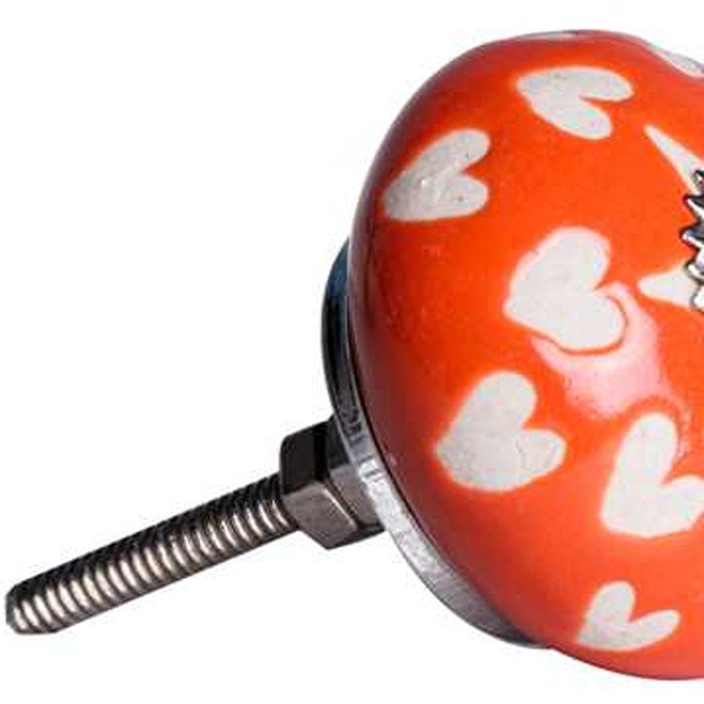 Set of Twelve Orange White And Silver Floral Ceramic Drawer Pull Knobs on a white background