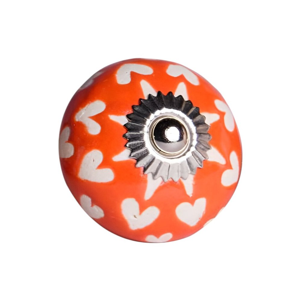 Set of Twelve Orange White And Silver Floral Ceramic Drawer Pull Knobs on a white background