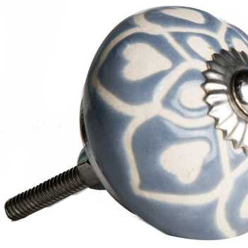 1.5" X 1.5" X 1.5" Blue Cream (Beige) With Silver Knobs 12 Pack. Cabinet knobs isolated on a plain white background, showing a cream ceramic surface.