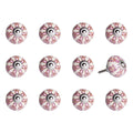 Set of Twelve Pink White And Burgundy Floral Ceramic Drawer Pull Knobs on a white background