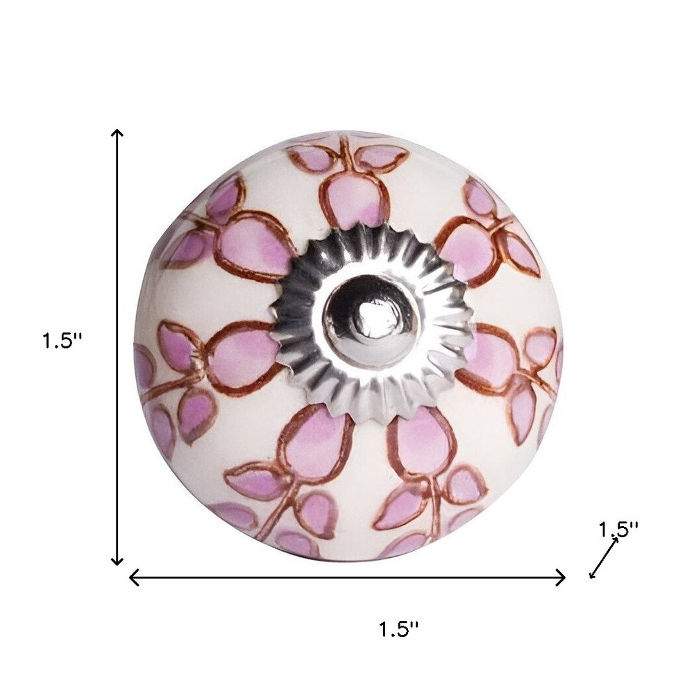 Set of Twelve Pink White And Burgundy Floral Ceramic Drawer Pull Knobs on a white background