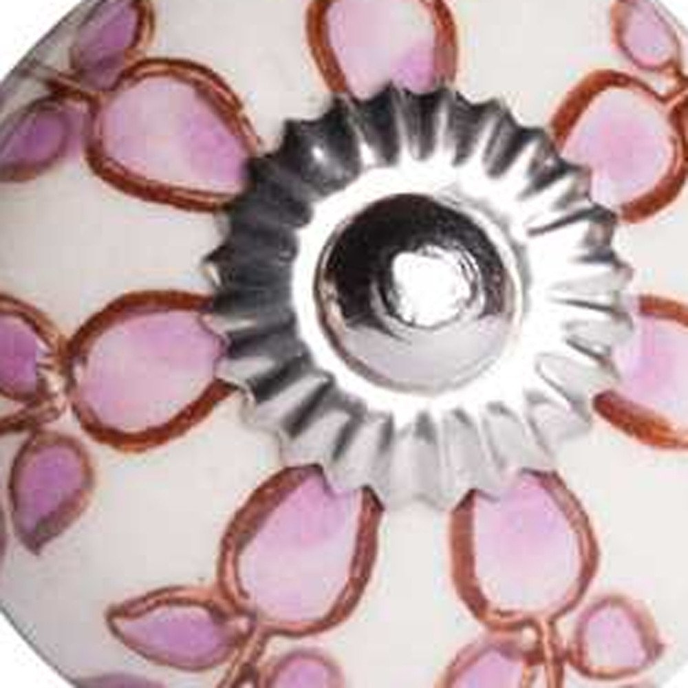 Set of Twelve Pink White And Burgundy Floral Ceramic Drawer Pull Knobs on a white background