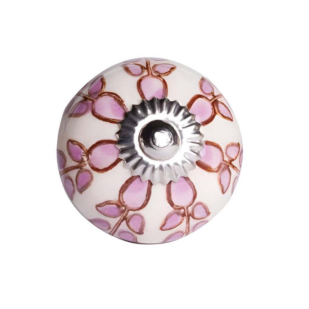 Set of Twelve Pink White And Burgundy Floral Ceramic Drawer Pull Knobs on a white background