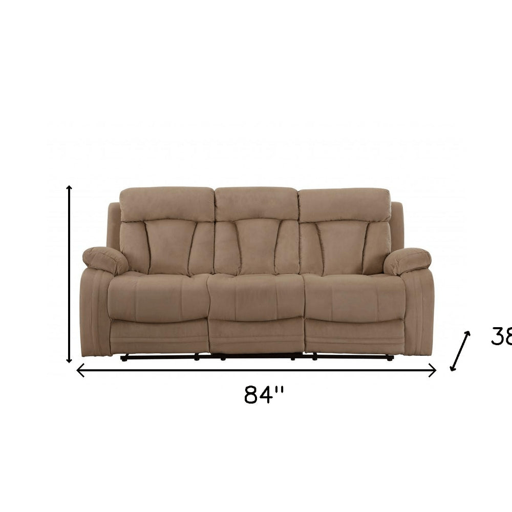40" Modern Beige Fabric Sofa. Recliner isolated on a plain white background, in a beige fabric finish.