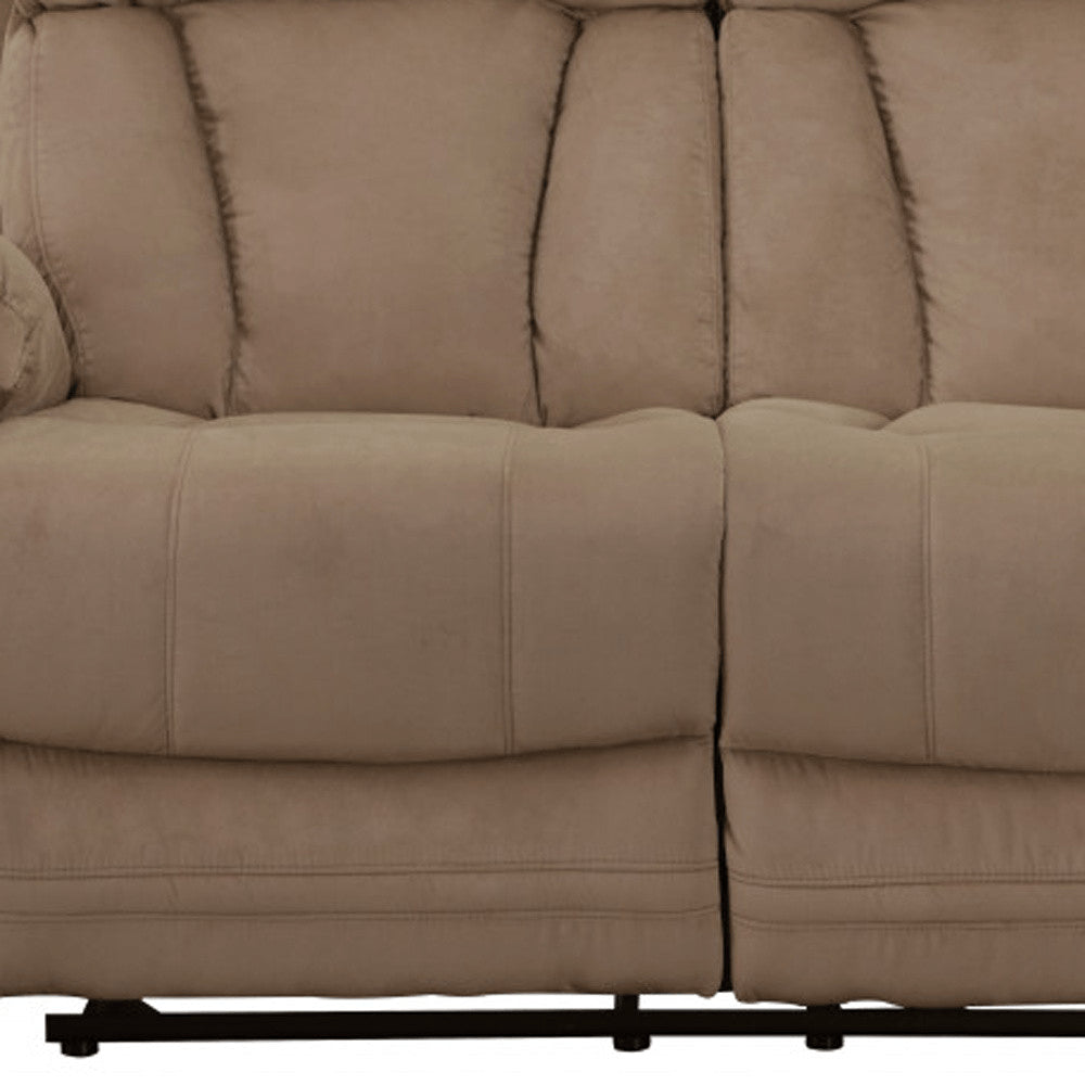 63" Beige Leather Match Recliner close-up detail