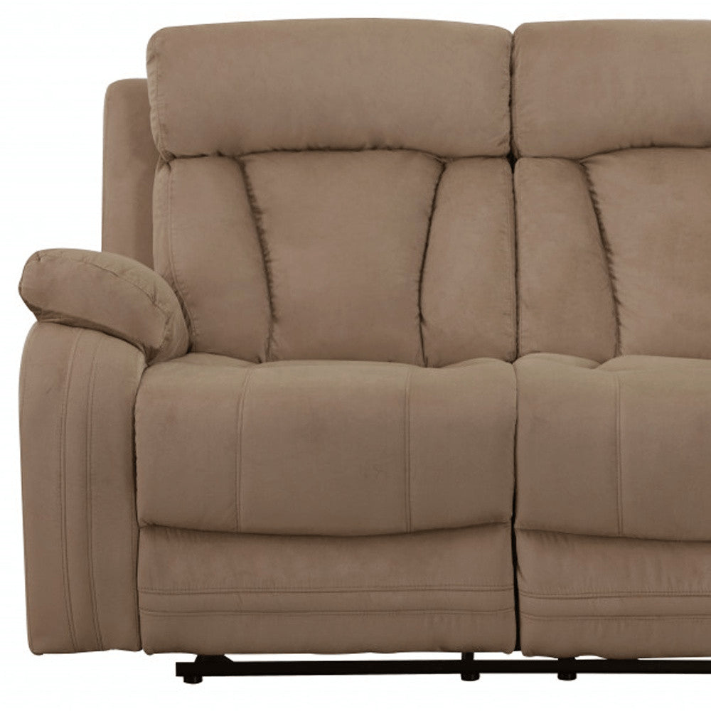 63" Beige Leather Match Recliner close-up detail