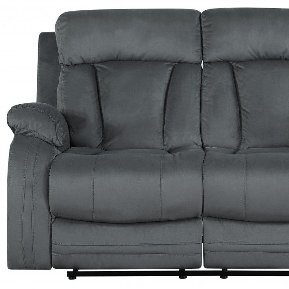 Cropped view of 40" Modern Grey Fabric Loveseat focusing on the gray fabric surface.
