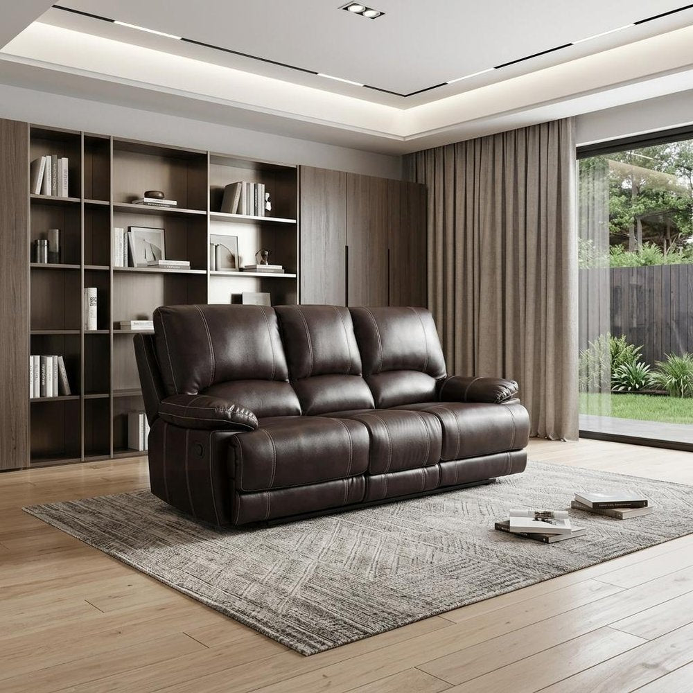 89" Brown Microfiber Reclining Sofa With Black Legs