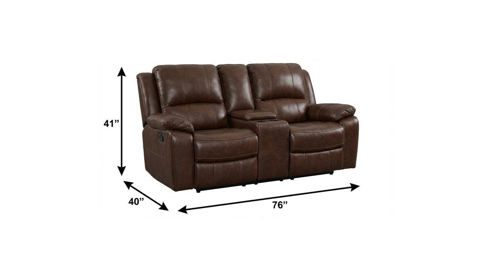 76" Brown Faux Leather Manual Reclining Love Seat With Storage on a white background