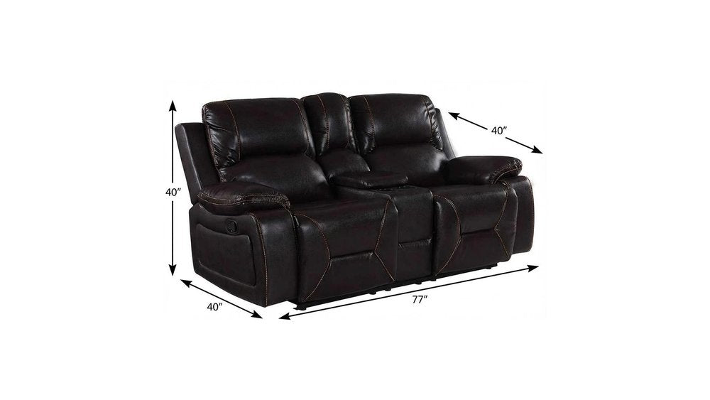 77" Brown Faux Leather Manual Reclining Love Seat With Storage on a white background