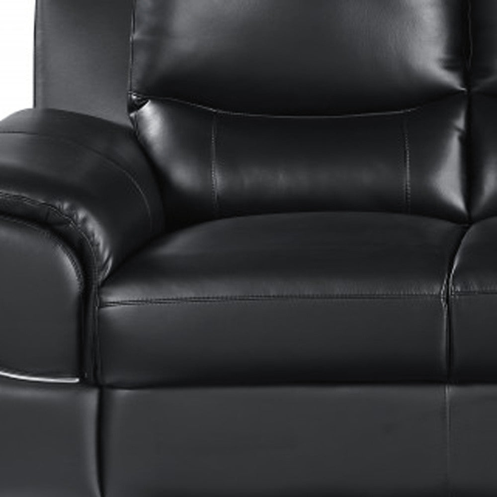 85" Black Genuine Leather Sofa close-up detail
