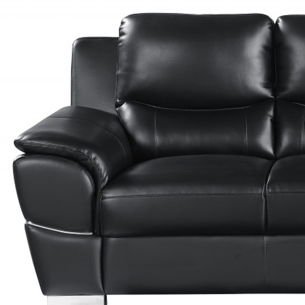 85" Black Genuine Leather Sofa on a white background