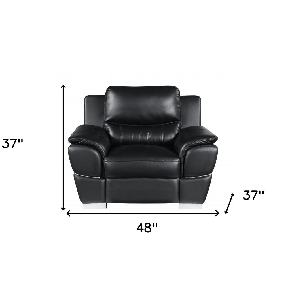 48" Black And Silver Leather Match Club Chair. Accent chair isolated on a plain white background, showing a silver leather surface.