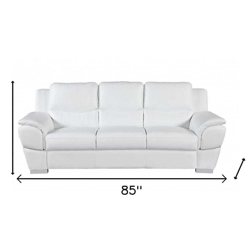 85" Black Genuine Leather Sofa on a white background