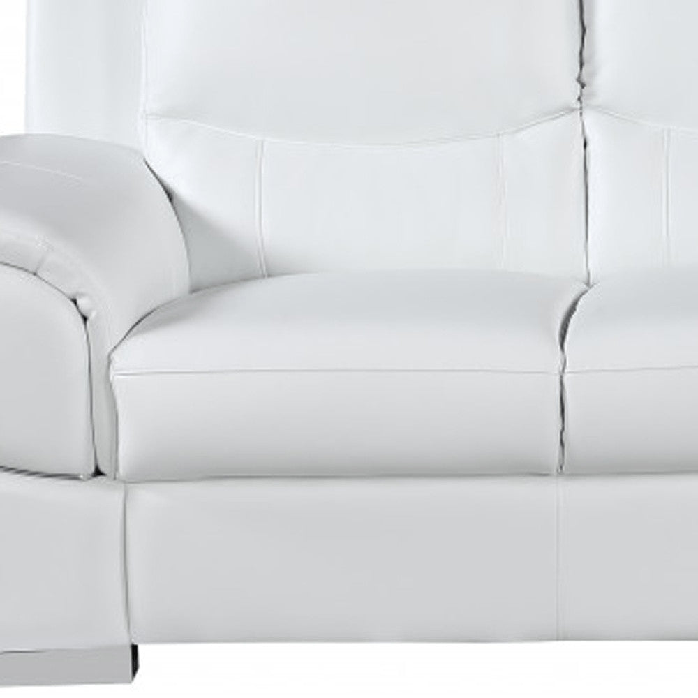 85" Black Leather Sofa With Silver Legs