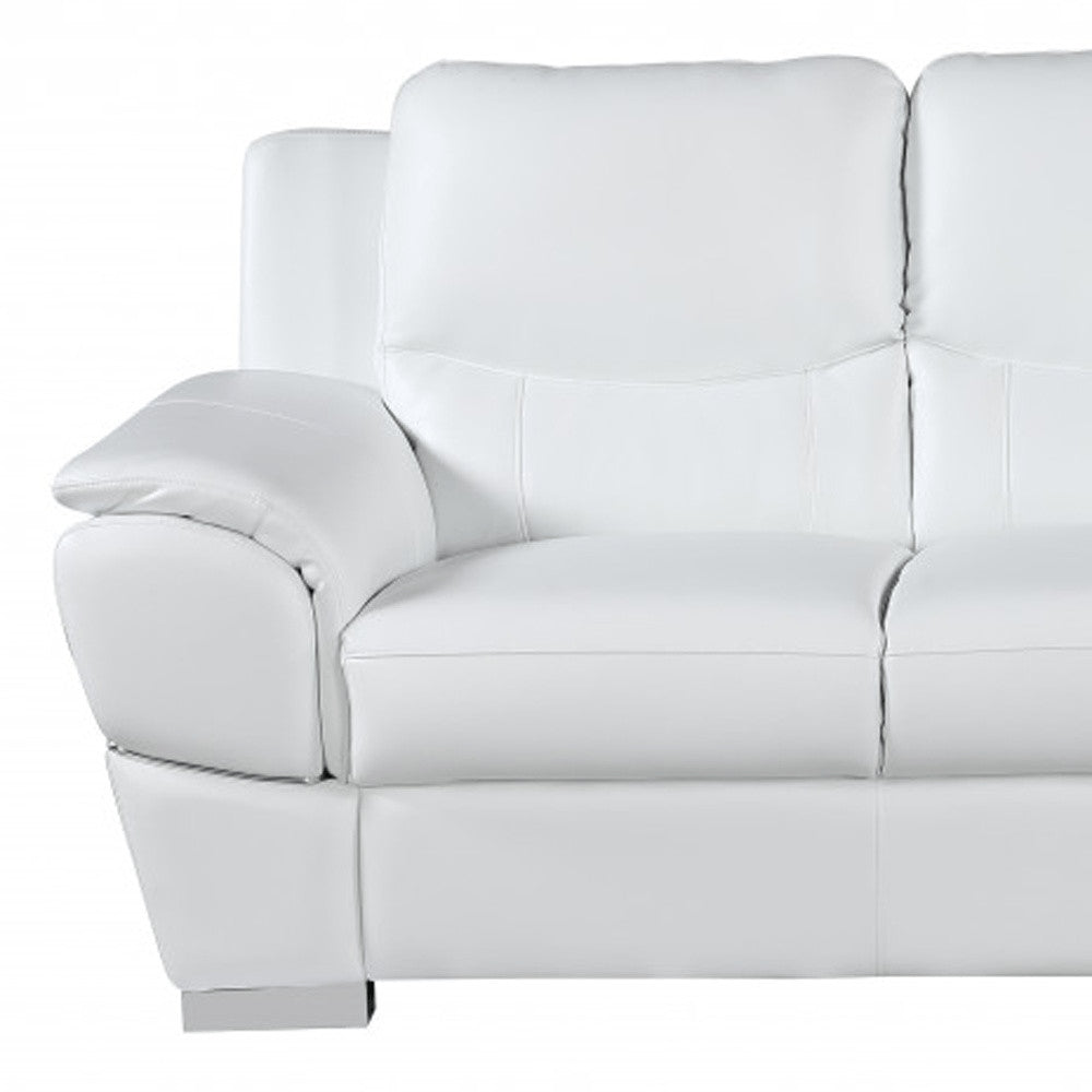 85" Black Leather Sofa With Silver Legs