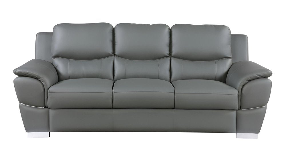 85" Black Leather Sofa With Silver Legs