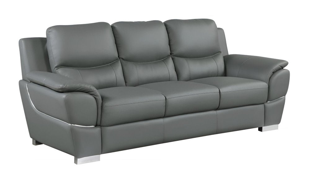 85" Black Leather Sofa With Silver Legs