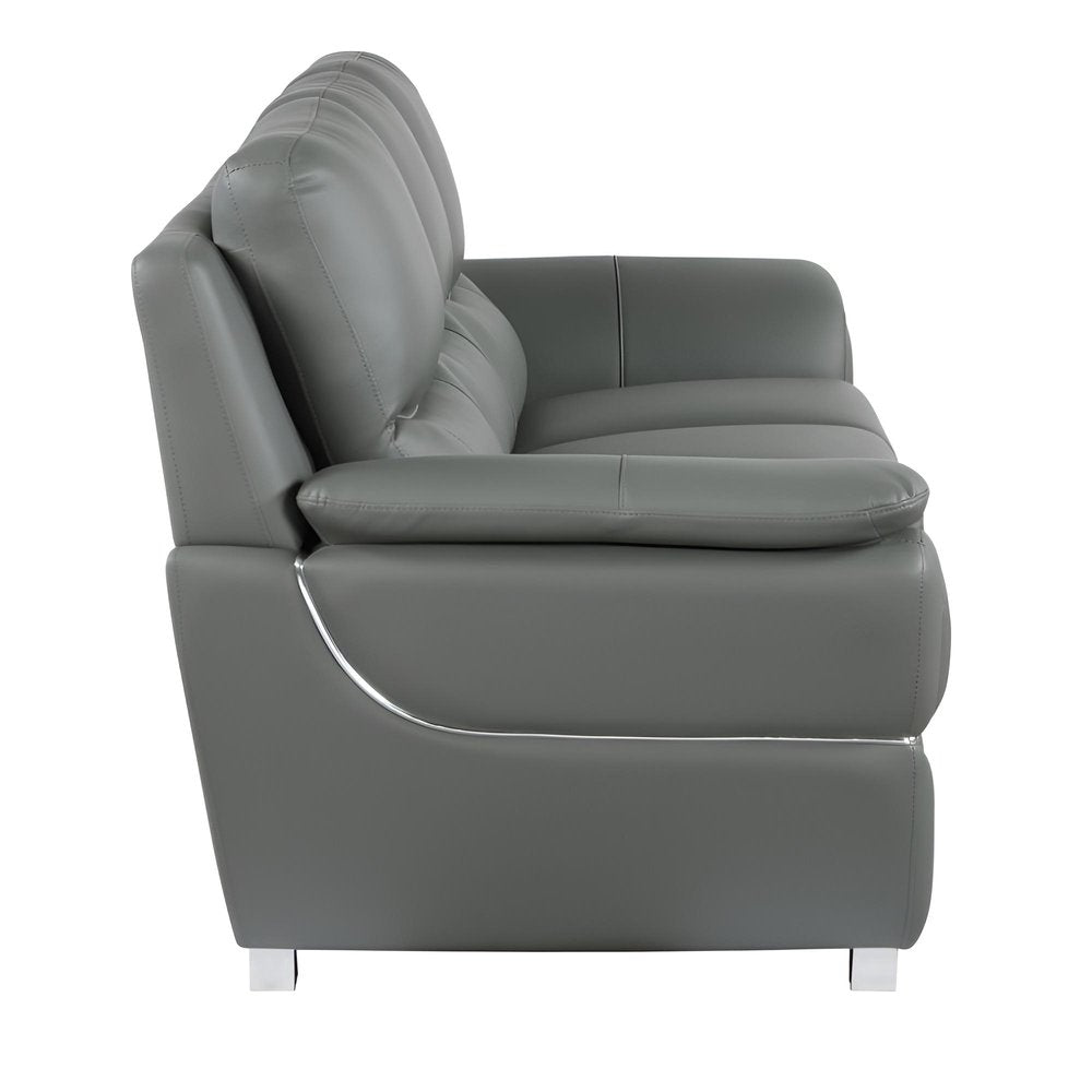 85" Black Leather Sofa With Silver Legs
