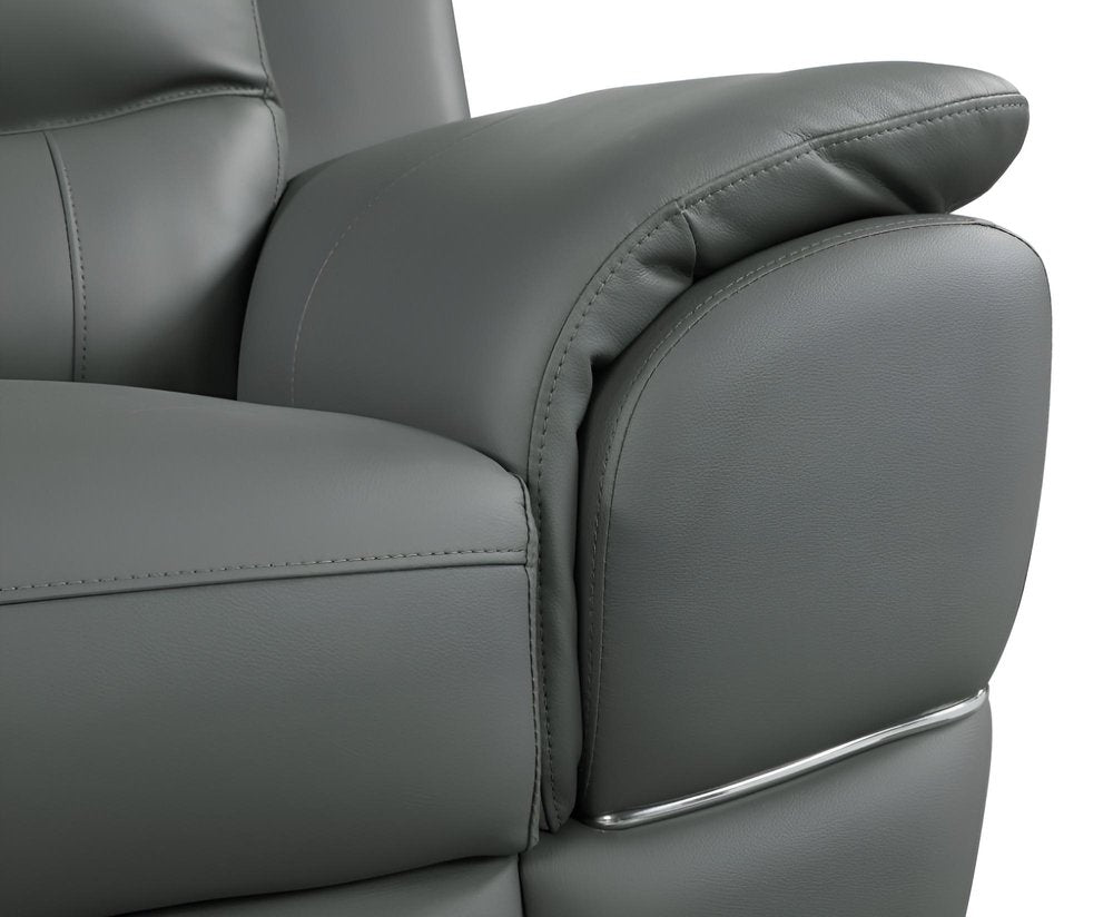 85" Black Leather Sofa With Silver Legs