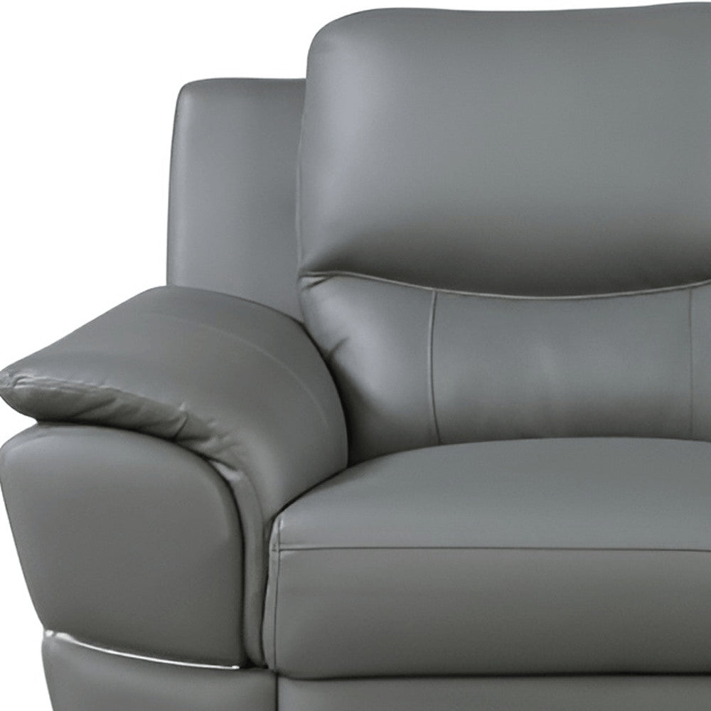 85" Black Leather Sofa With Silver Legs