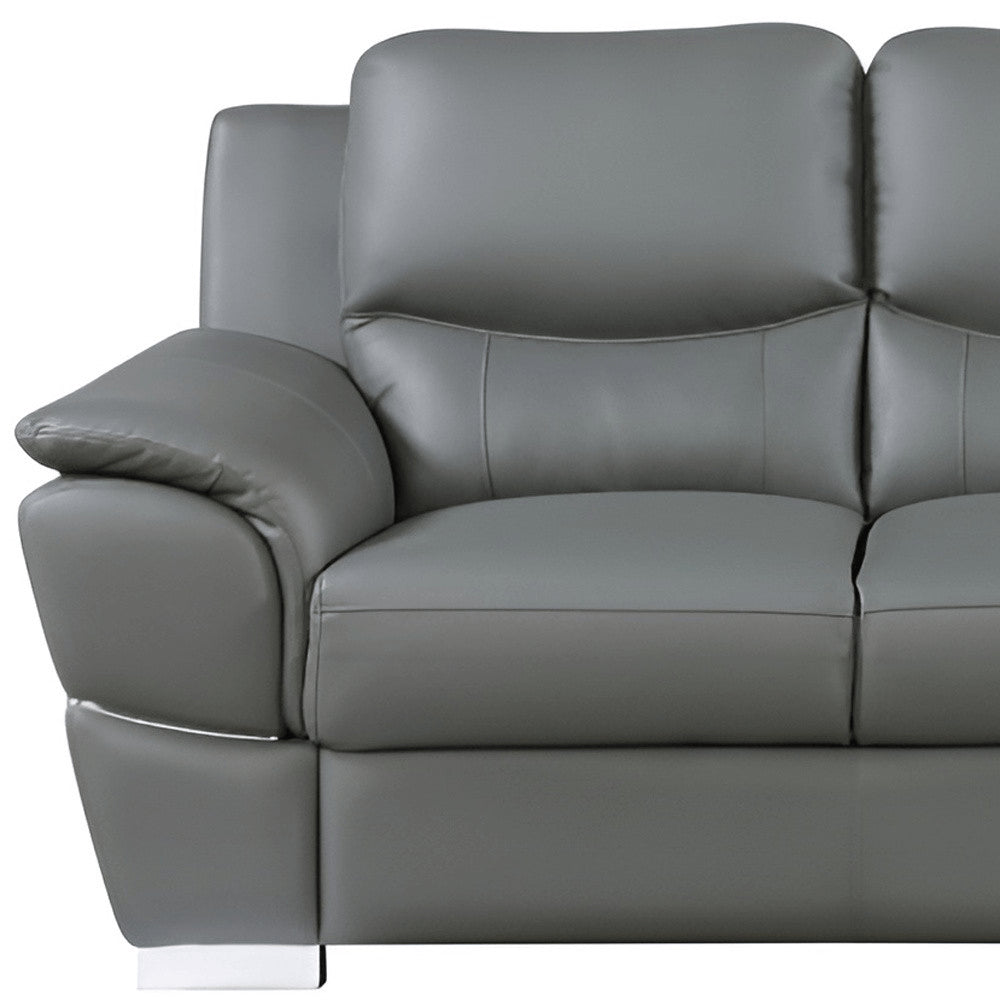 85" Black Leather Sofa With Silver Legs