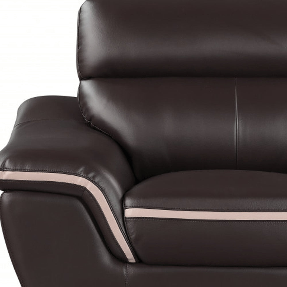 69" Brown And Silver Faux Leather Love Seat