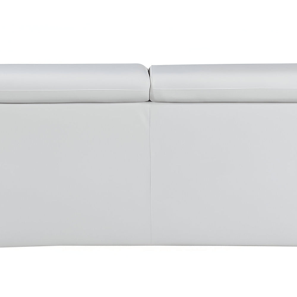 86" White Leather Sofa With Silver Legs on a white background