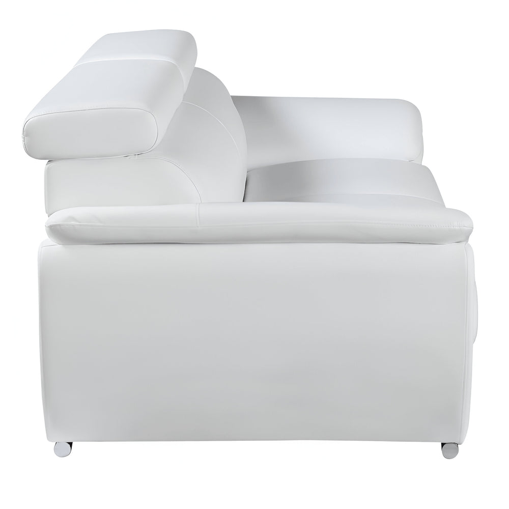 86" White Leather Sofa With Silver Legs on a white background