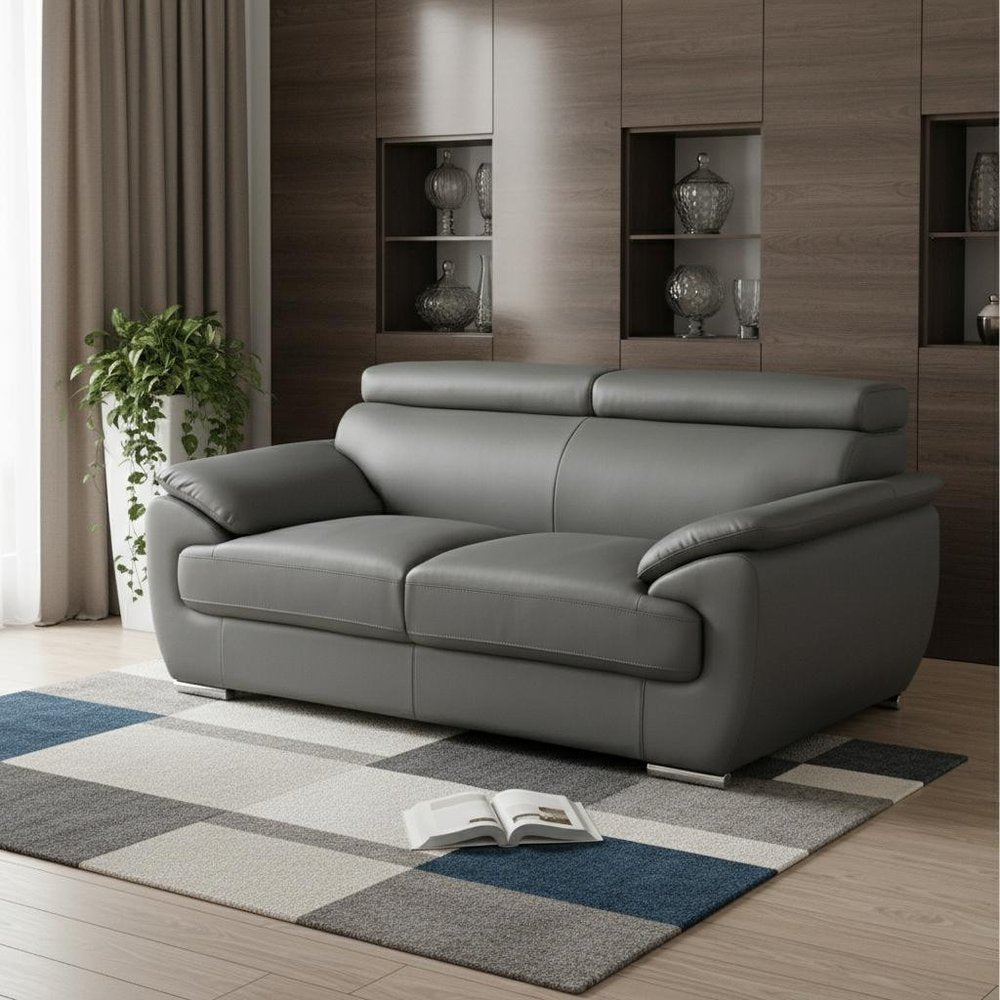 69" Gray And Silver Faux Leather Loveseat