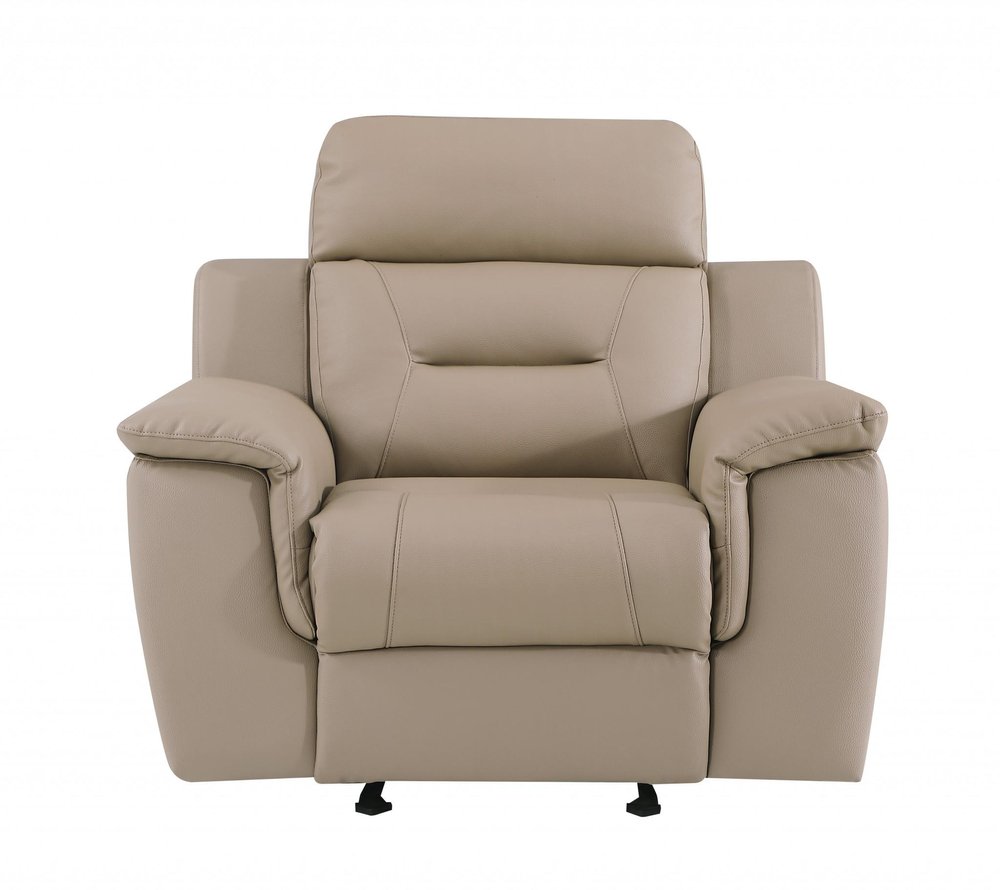 41" Beige Fascinating Leather Reclining Chair. Recliner isolated on a plain white background, in a beige leather finish.