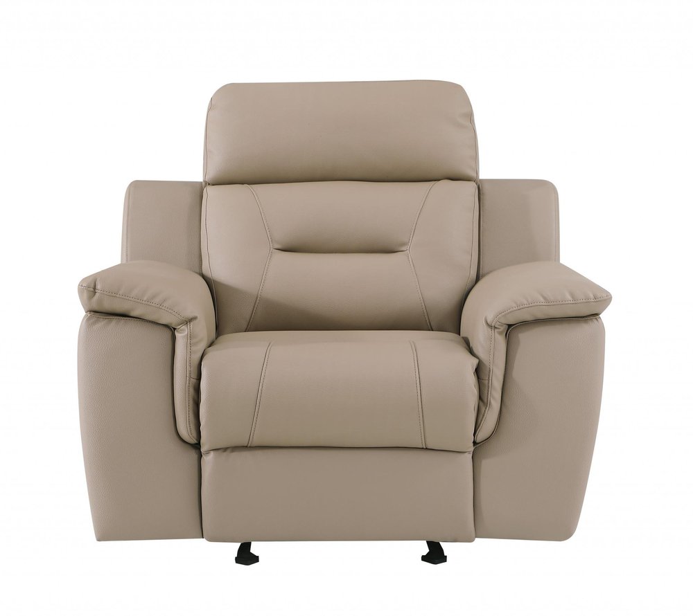 41" Beige Fascinating Leather Reclining Chair. Recliner isolated on a plain white background, in a beige leather finish.