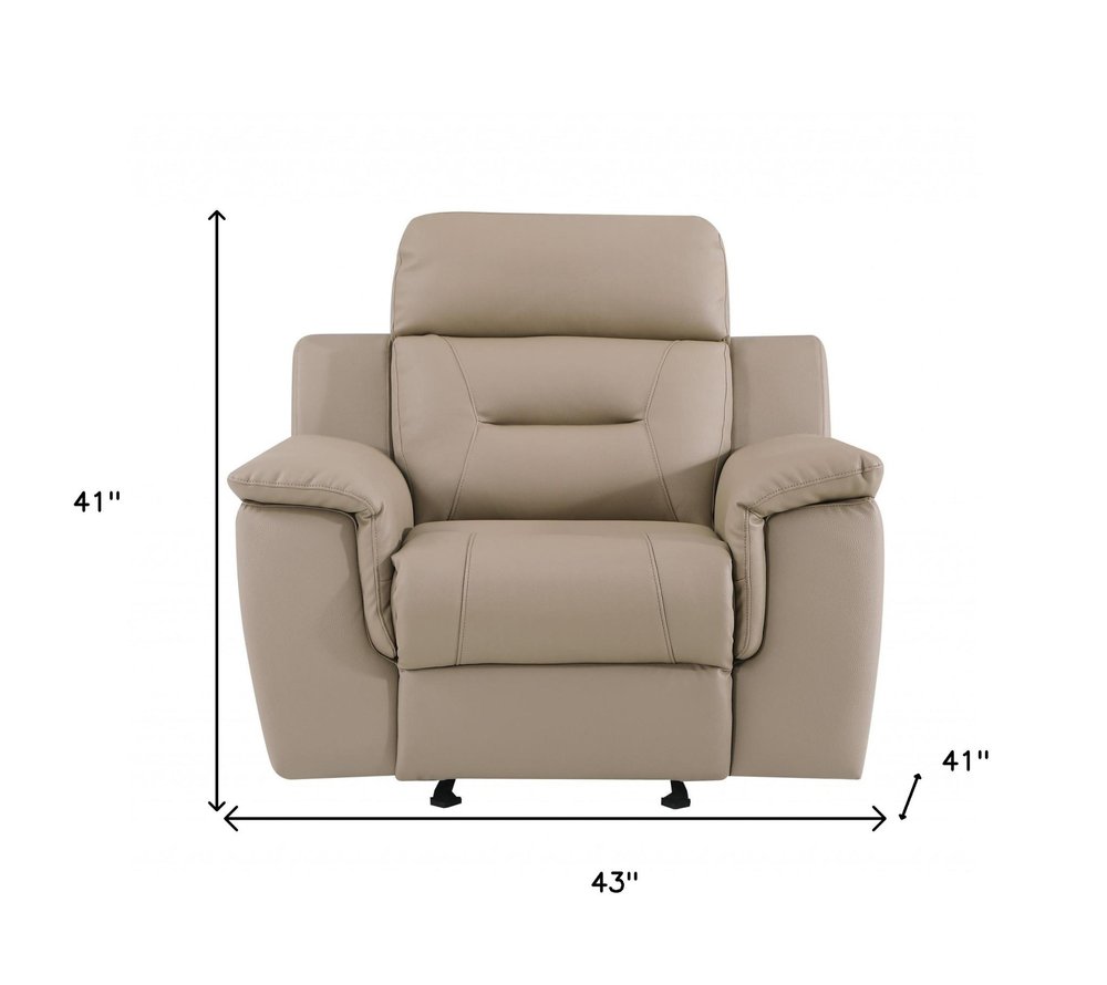 41" Beige Fascinating Leather Reclining Chair. Recliner isolated on a plain white background, in a beige leather finish.