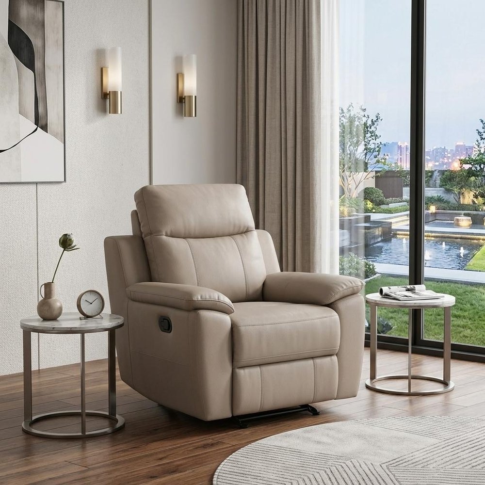 41" Beige Fascinating Leather Reclining Chair