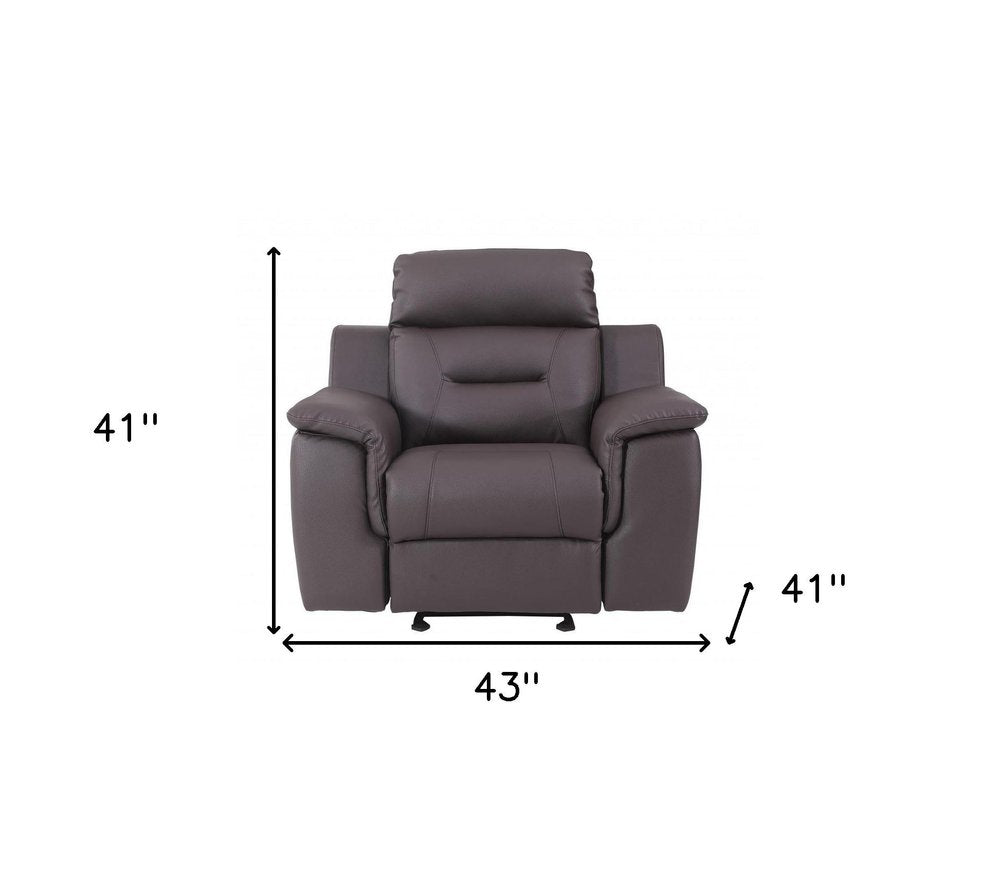 41" Brown Fascinating Leather Reclining Chair. Recliner isolated on a plain white background, showing a leather surface.